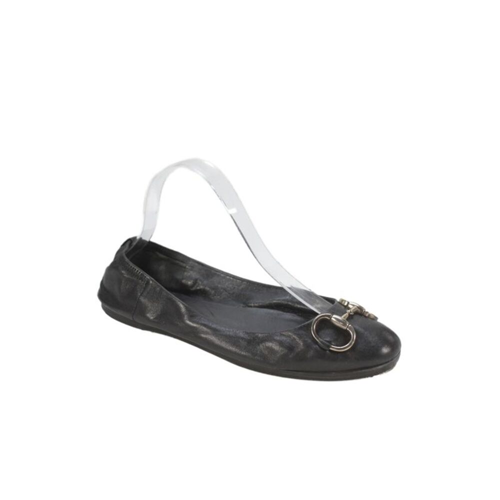 Gucci Womens Leather Slip On Chain Ballet Flats Black Size 8